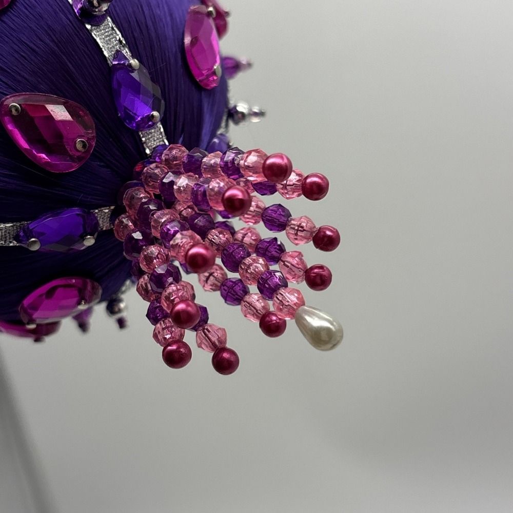 VINTAGE PUSH PIN ORNAMENT SEQUIN BEADED ORNATE CHRISTMAS TREE HANDMADE X3 Purple - Picture 11 of 16